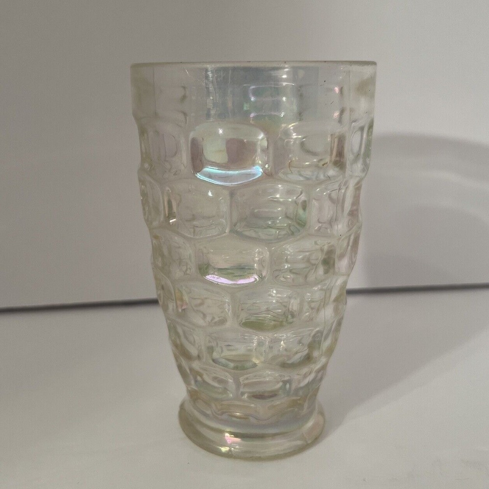 (1) Federal Yorktown Iridescent Thumbprint Glass Tumbler 10oz MCM Vintage Clear